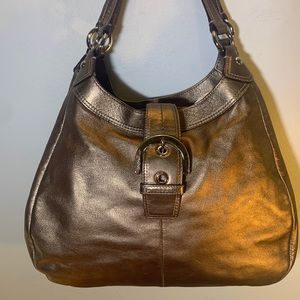 Coach metallic gold genuine leather shoulder hobo